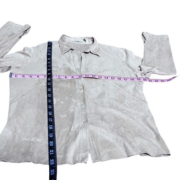 VINTAGE MAXSTUDIO Faux Suede 90s Y2K Beige Chamois Flare Sleeve Blouse SZ: L - Picture 8 of 10